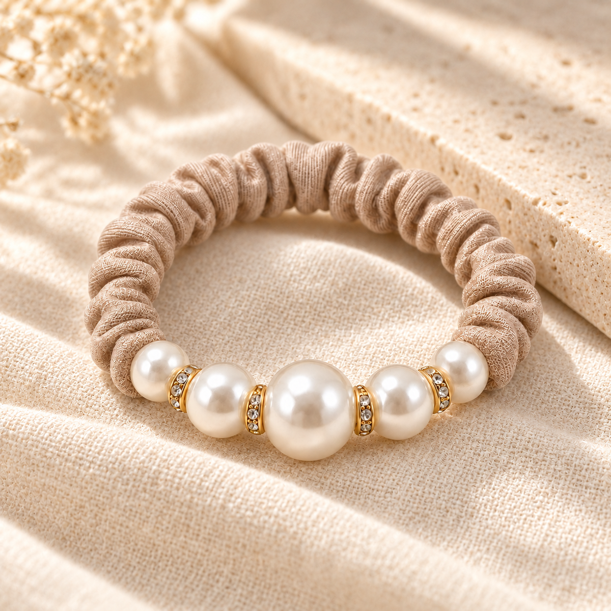 Norvellar Pearl Accent Scrunchie Hair Tie