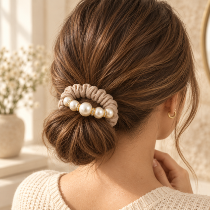 Norvellar Pearl Accent Scrunchie Hair Tie