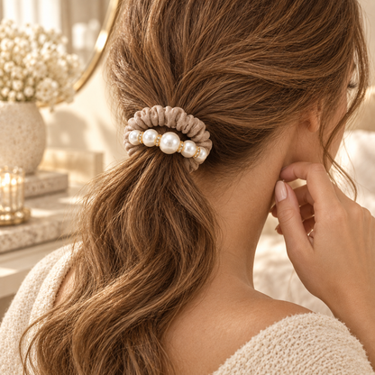Norvellar Pearl Accent Scrunchie Hair Tie